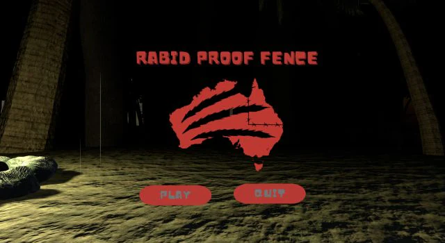 Rabid Proof Fence title screen set in the dark Australian bush beside a campfire