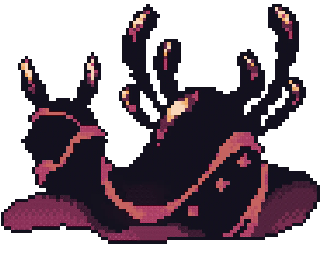 Animated robed sorceress enemy sprite from Sanctum of the Evergreen Solitude