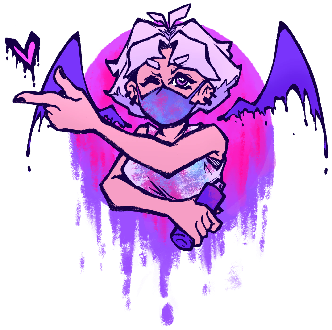 Official TroubleMakers character artwork in purple, pink and blue
