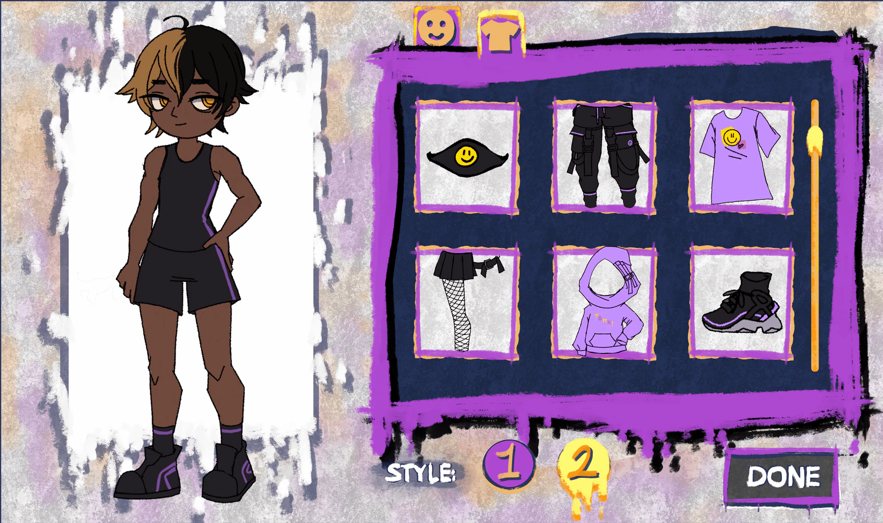 TroubleMakers character customisation screen with clothing choices